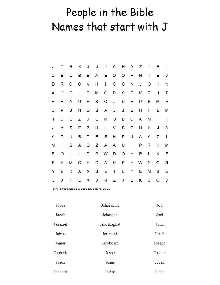 Names That Start With J Word Search Puzzle